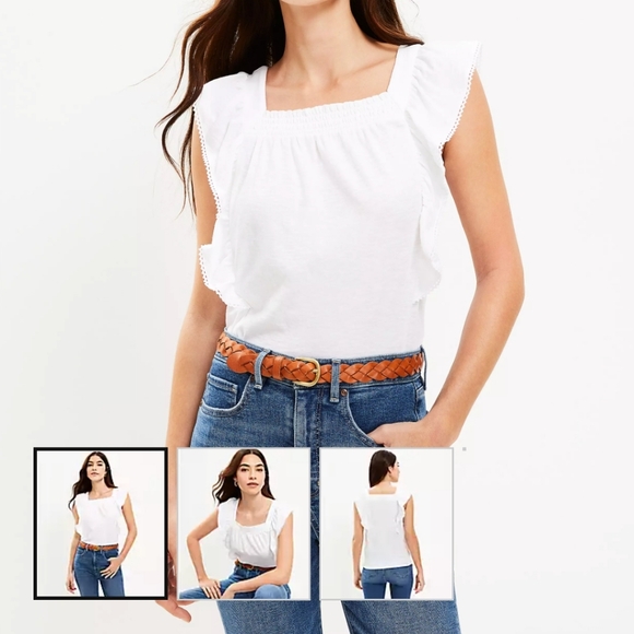 LOFT Tops - NWT Loft Smocked Ruffle Square Neck Tank Top